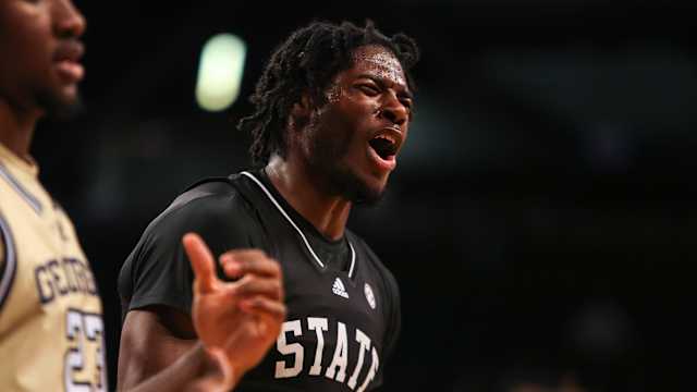 Mississippi State Bulldogs forward Cameron Matthews (4) reacts to a referee against the Georgia Tech Yellow Jackets in the second half at McCamish Pavilion.